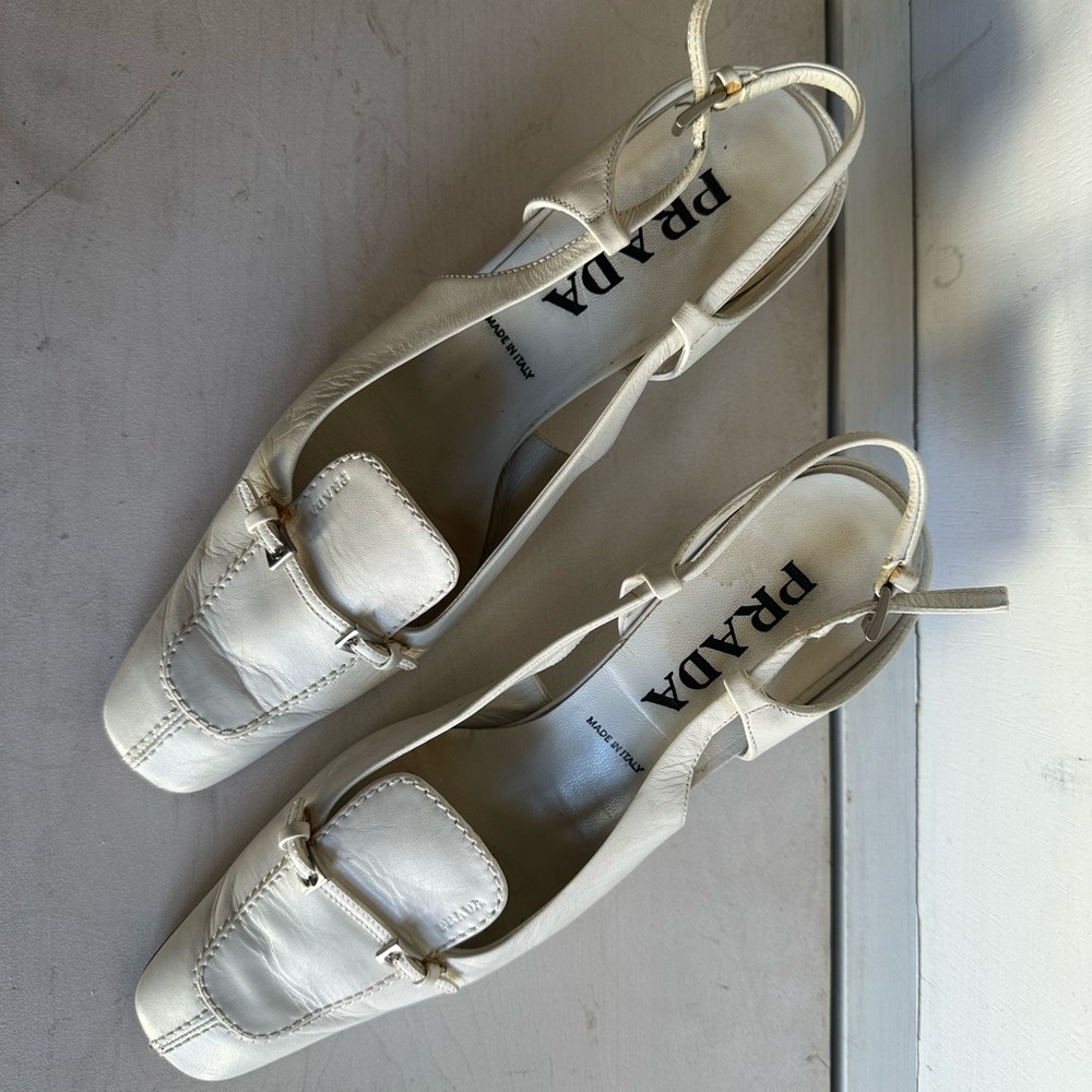 Prada Women's Cream Leather Slingback Flats